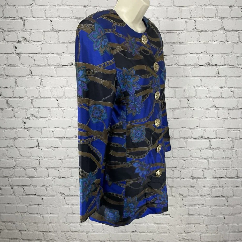 VTG Khanitha Floral 100% Thai Silk Lightweight Padded Blazer Size 36 US Small S